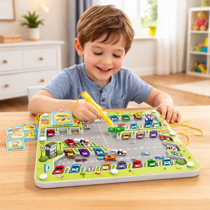 Magnetic Maze Parking Lot Learning Toy with 20 Flashcards