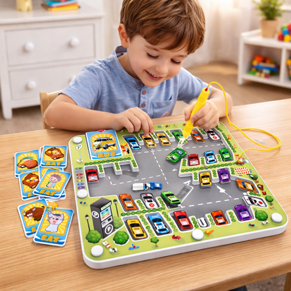 Magnetic Maze Parking Lot Learning Toy with 20 Flashcards